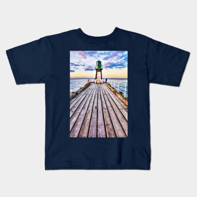 Fishing Off Whitby Pier, Yorkshire, UK Kids T-Shirt by tommysphotos